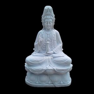 hand carved marble sitting kuan yin statue – buddhist sculpture for home & garden